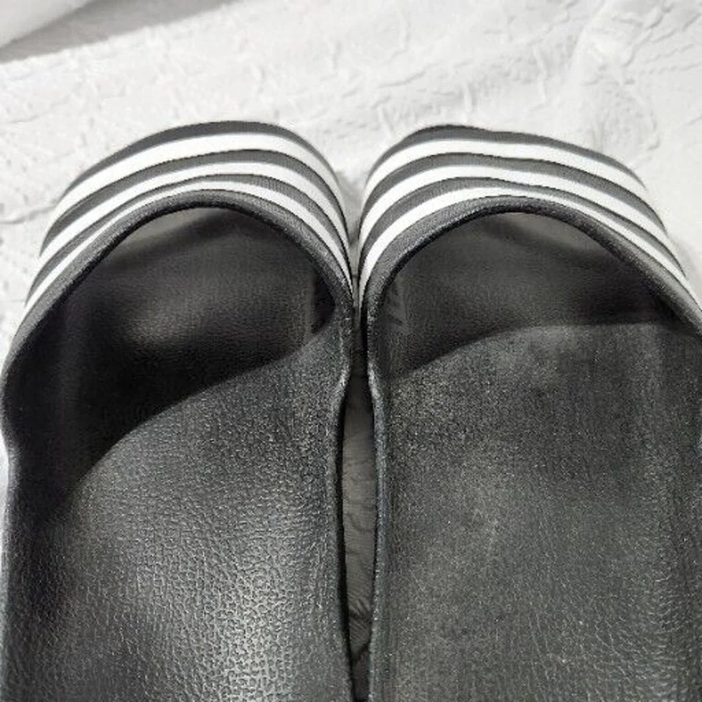 Adidas Adilette Slide Sandals Men 13 Black White Striped Athletic Casual Shoes